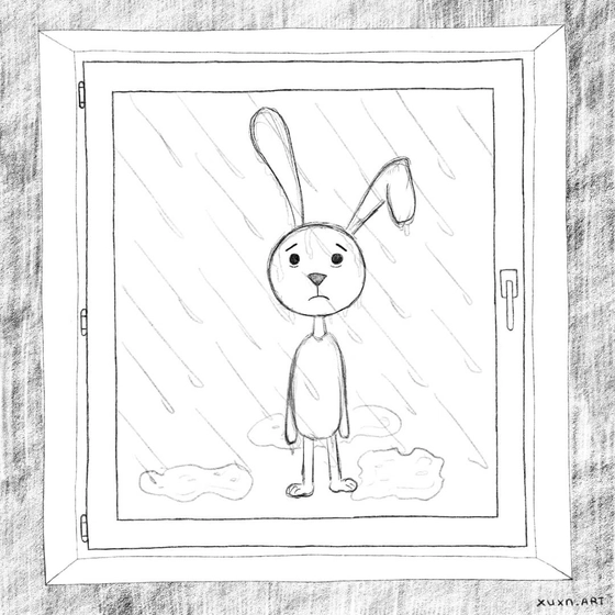 Rain outside the window.